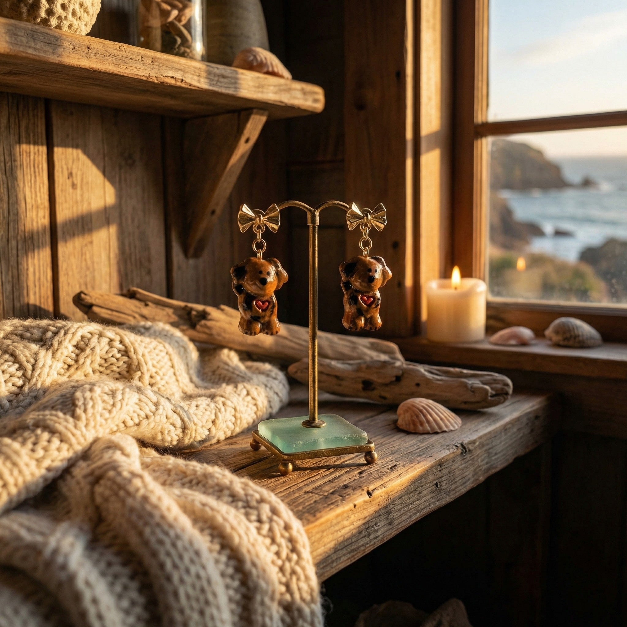 Brown Puppy Drop Earrings SA14