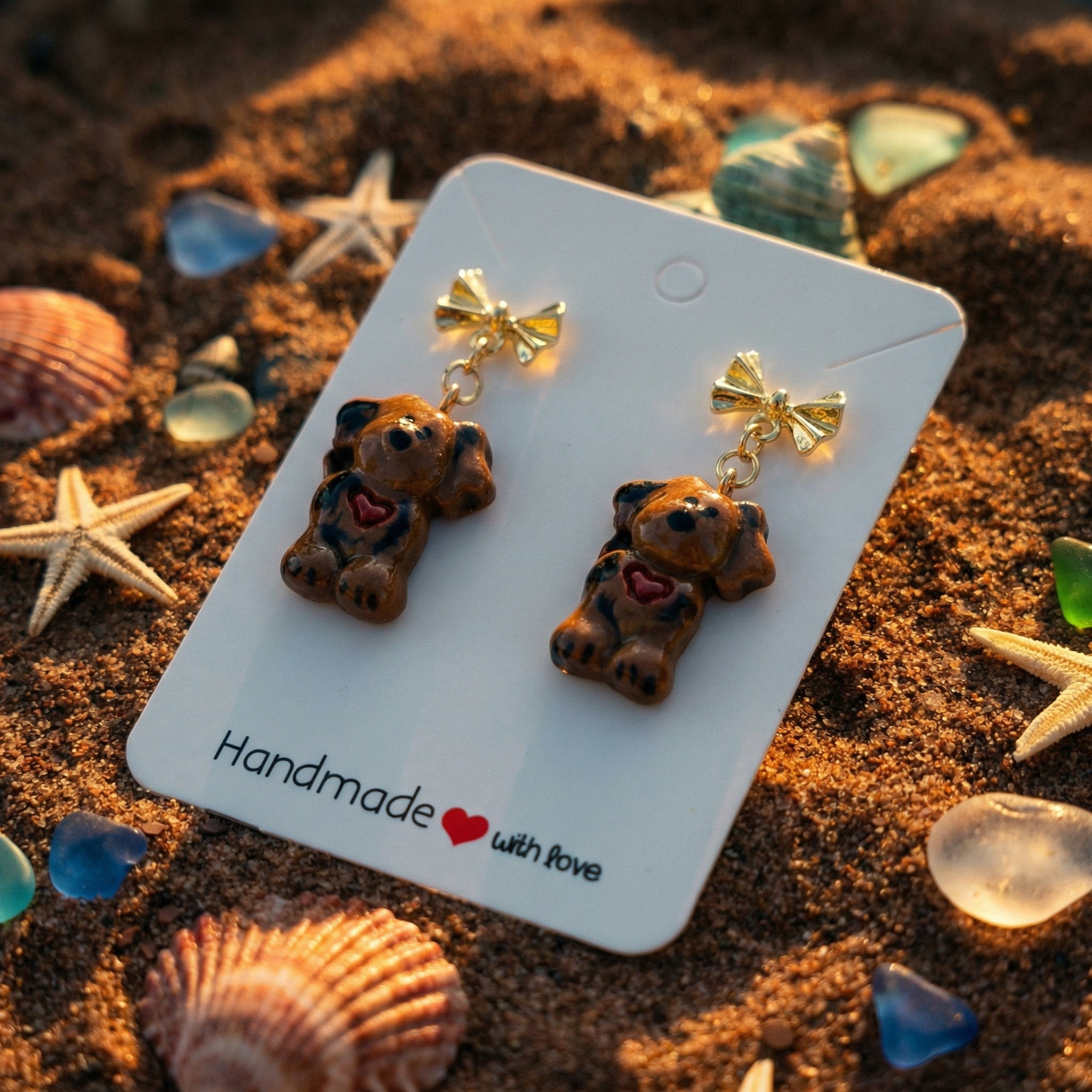 Brown Puppy Drop Earrings SA14
