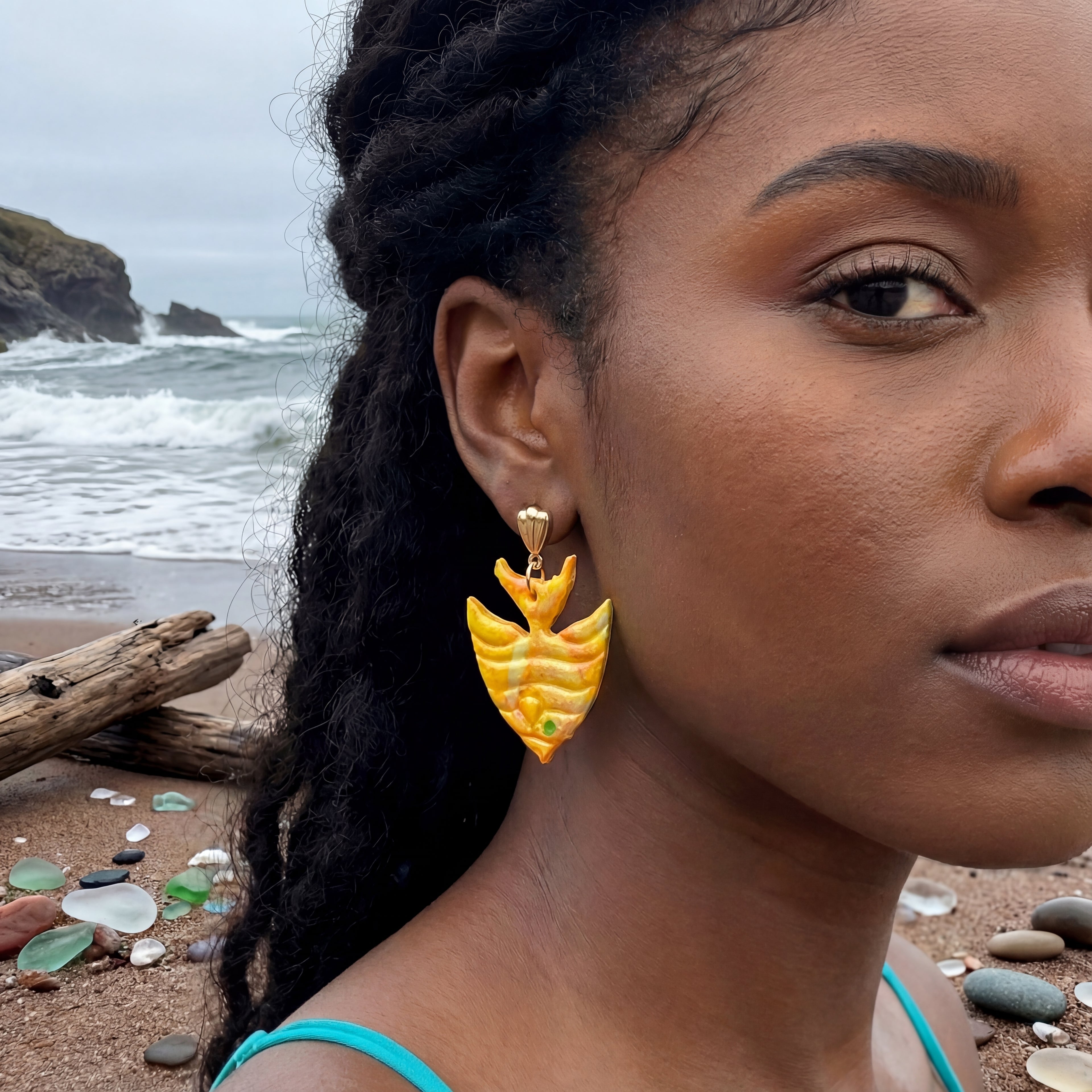 Yellow Polymer Clay Drop Fish Earrings - SA7