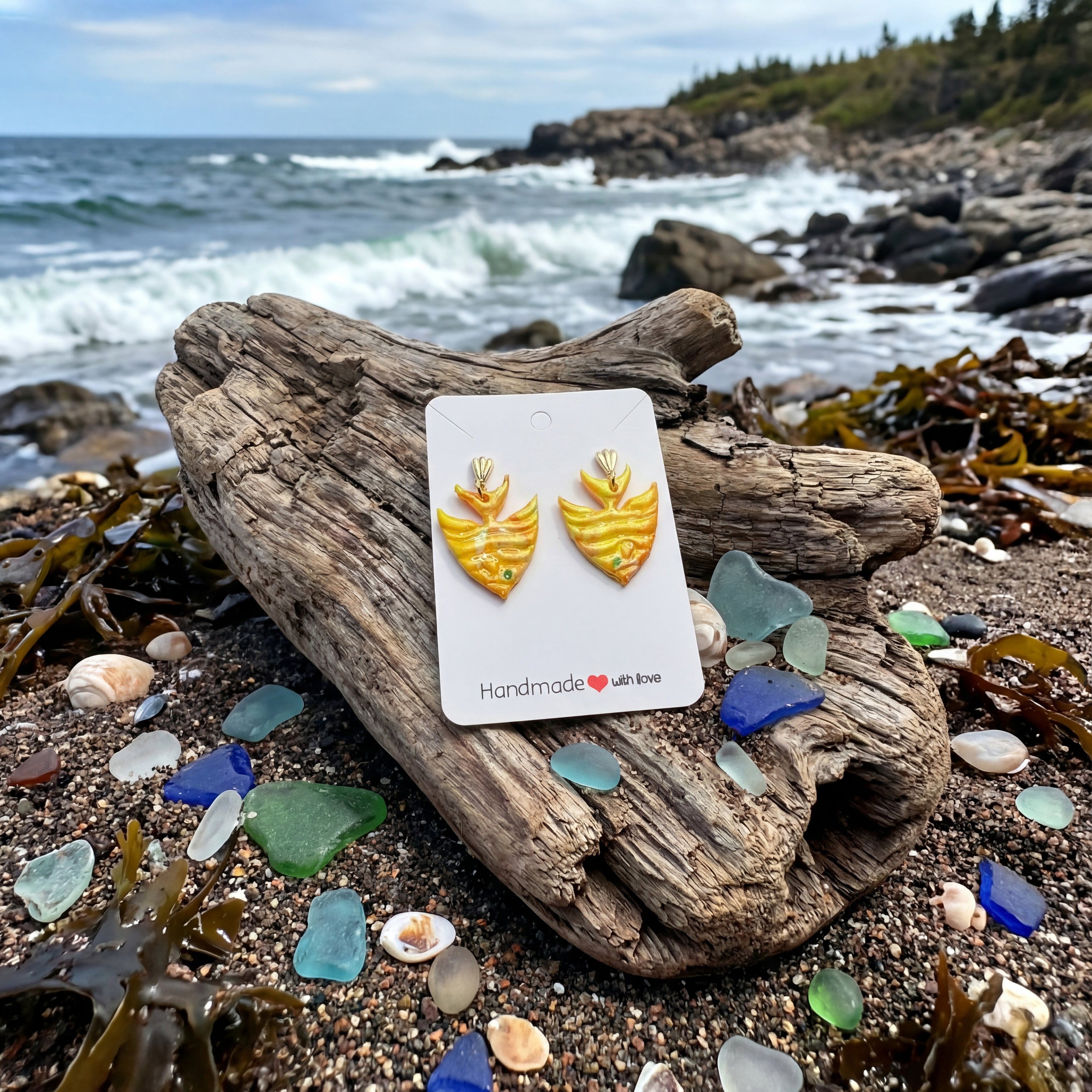 Yellow Polymer Clay Drop Fish Earrings - SA7