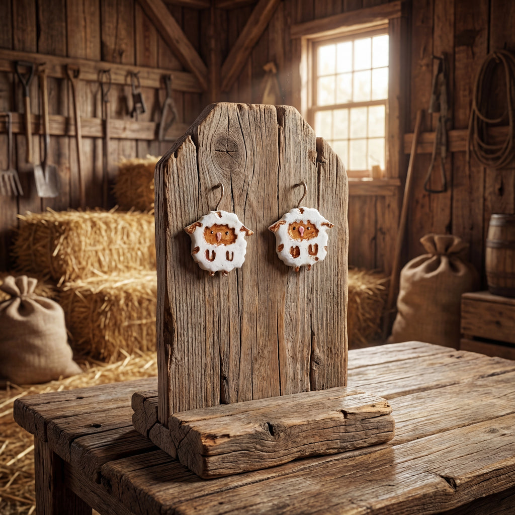 Farm Animal Sheep Stud Earrings SA9