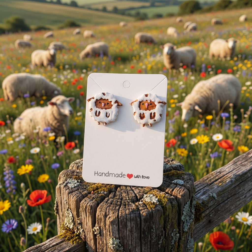 Farm Animal Sheep Stud Earrings SA9