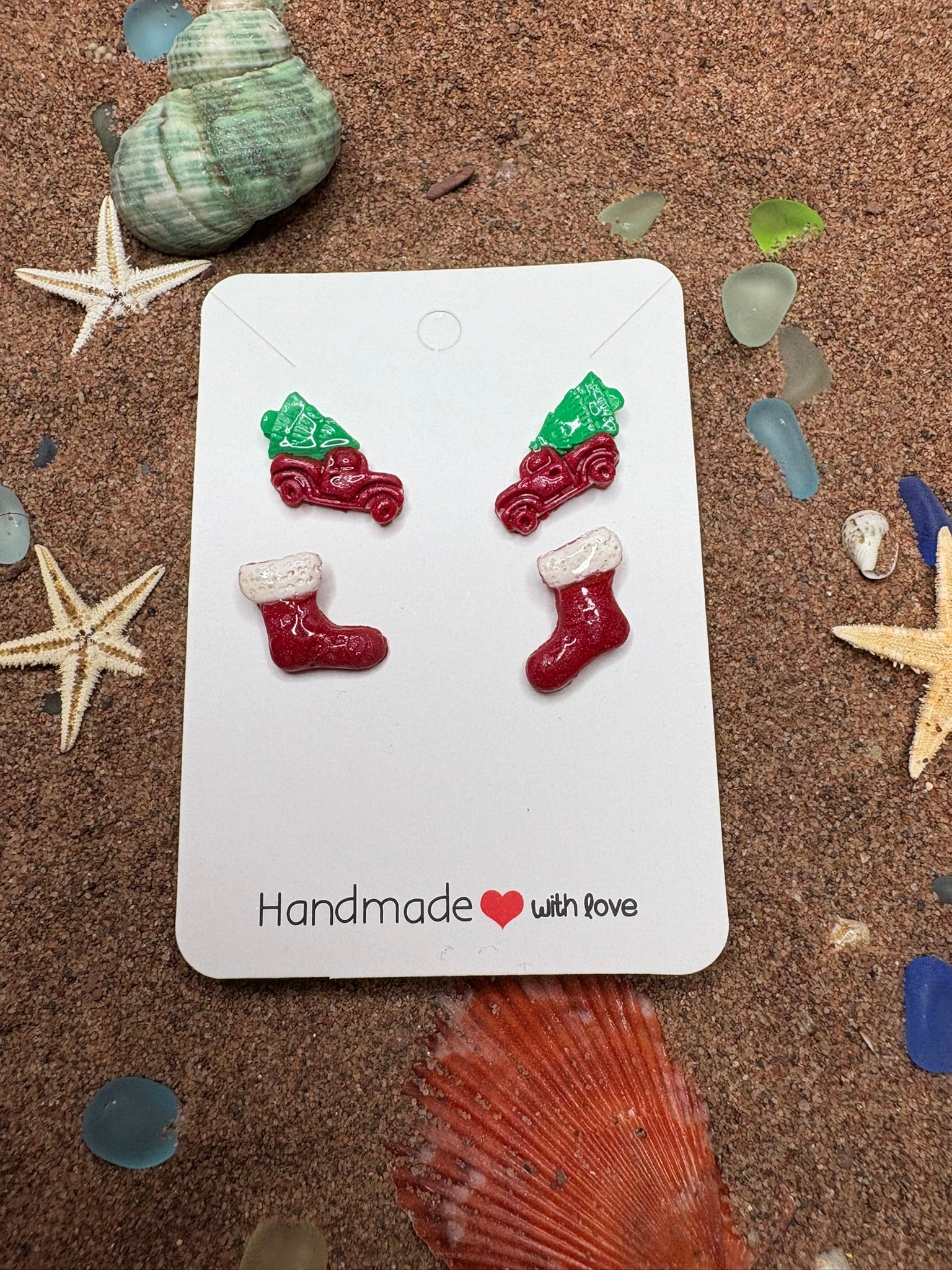 Christmas Truck and Stocking Polymer Clay Studs - SC16