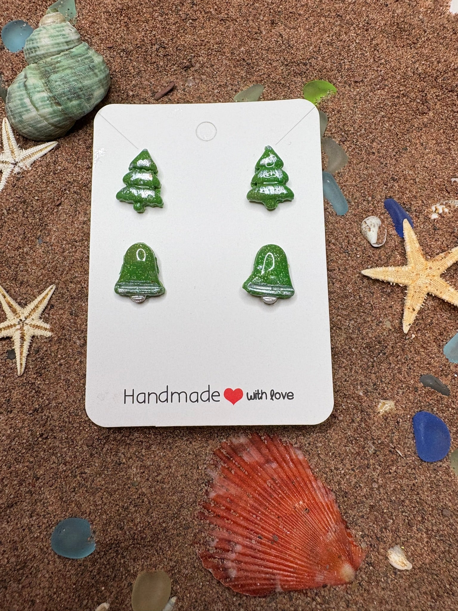 Christmas Tree and Bell Polymer Clay Studs - SC17