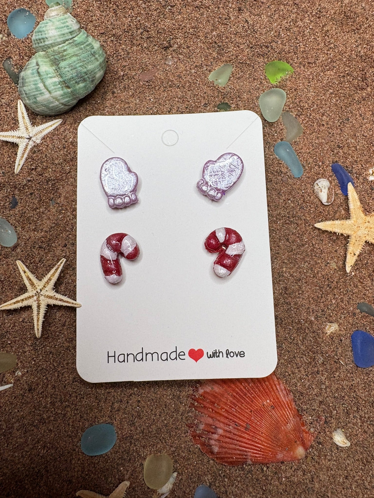 Mittens and Candy Cane Polymer Clay Studs - SC18