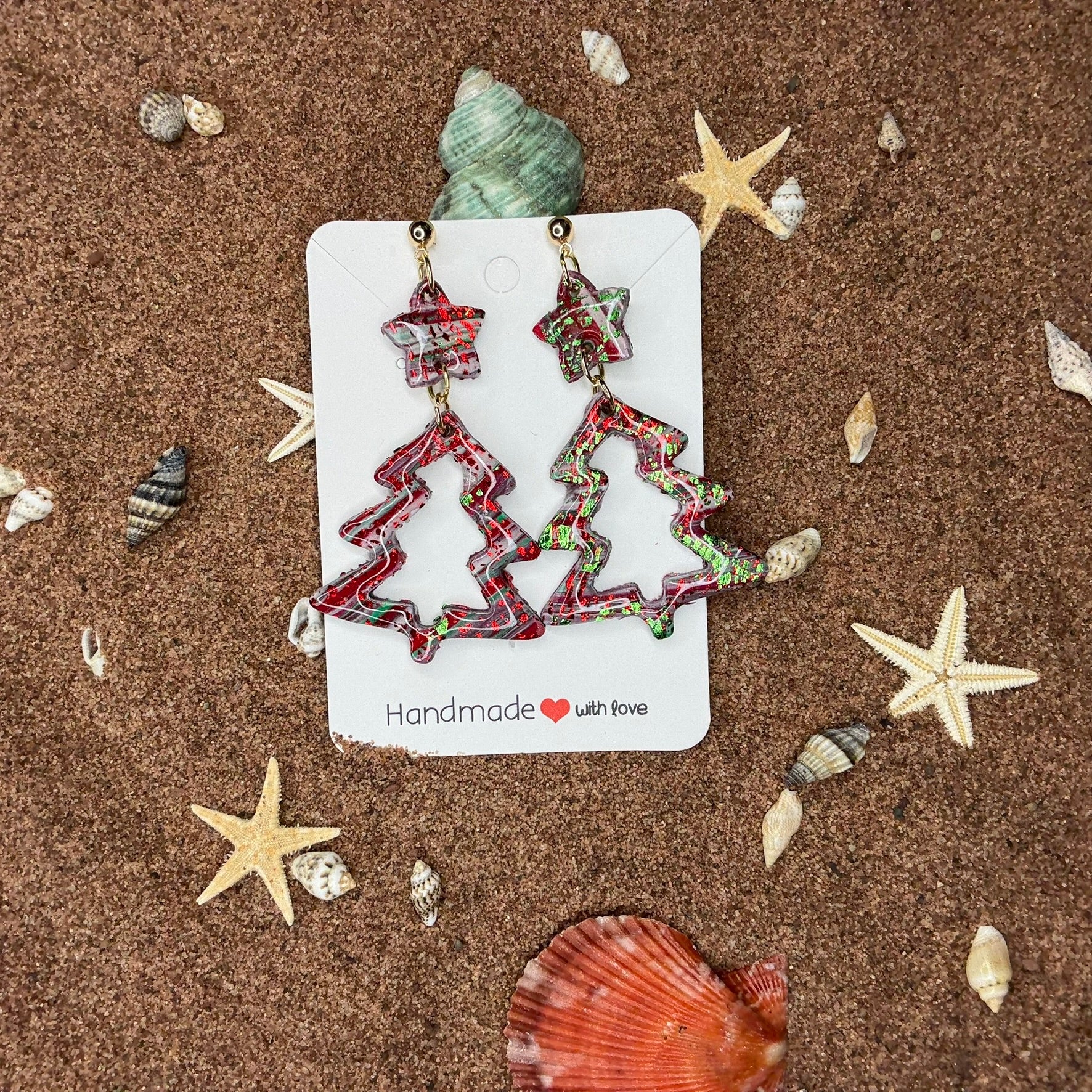 Christmas Tree with Star Polymer Clay Earrings - SC1