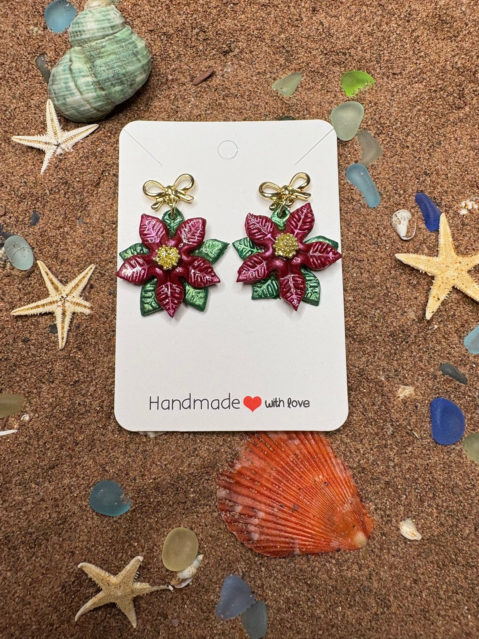 Poinsettia Polymer Clay Drop Earrings - SC20