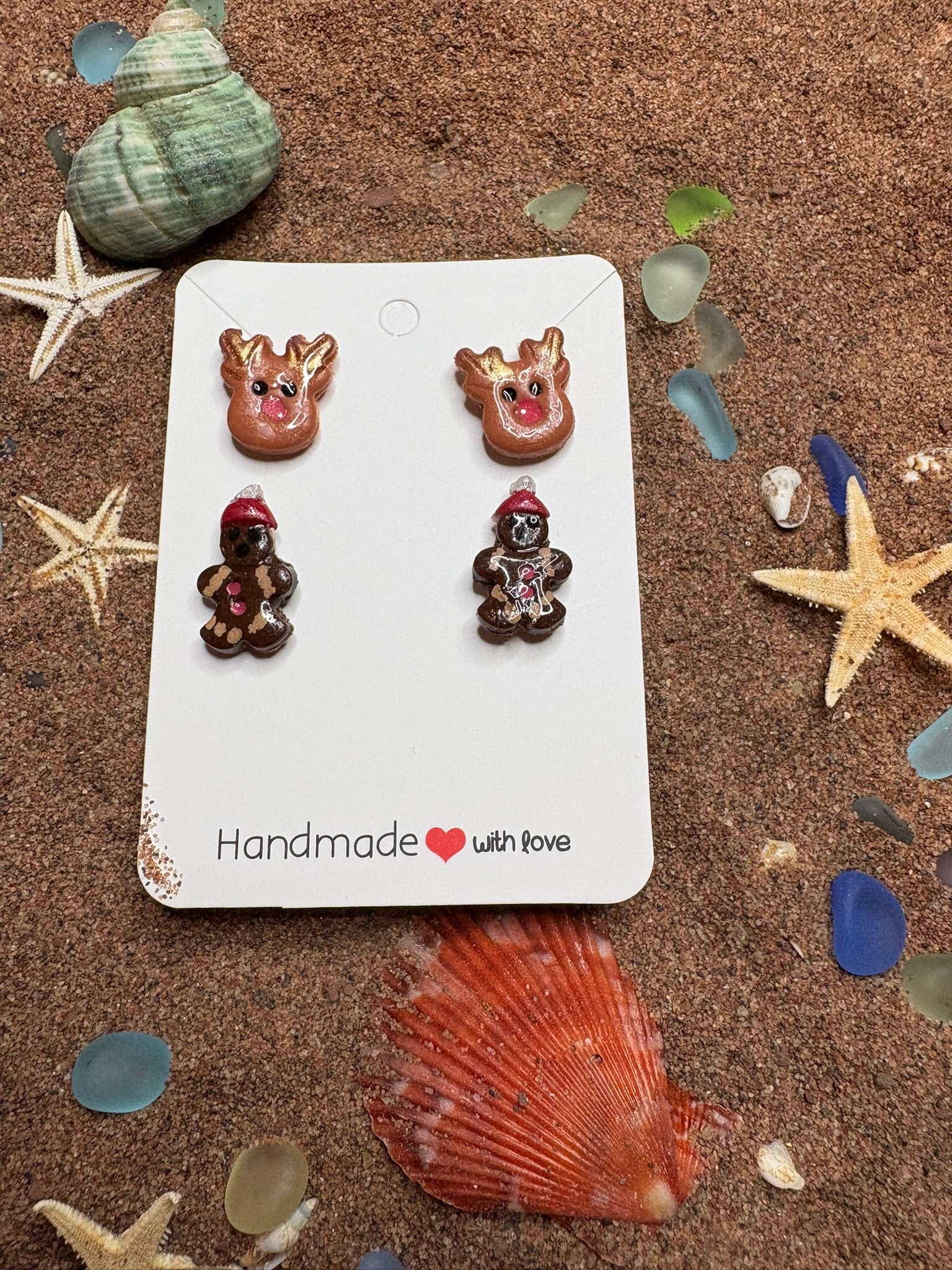 Reindeer and Gingerbread People Polymer Clay Studs - SC24