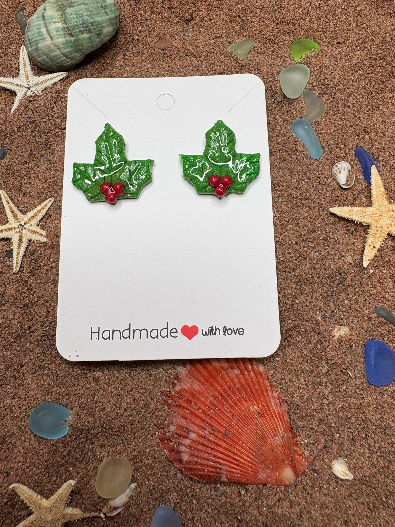 Holly Berry Polymer Clay Studs - SC25