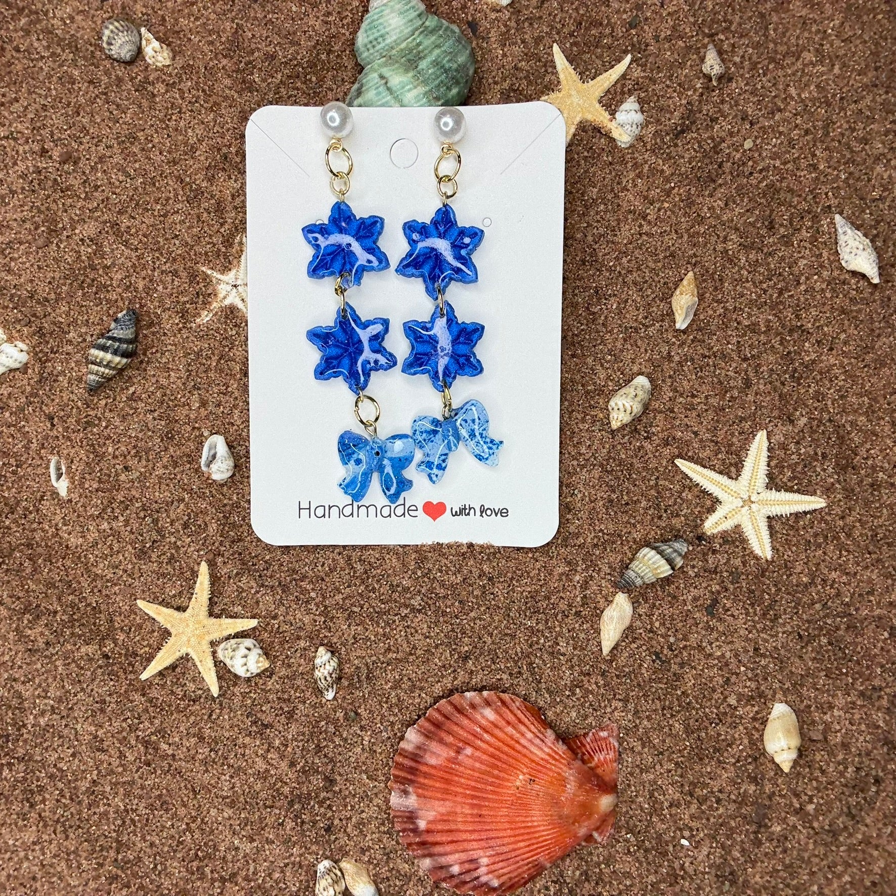 Snowflakes and Bows Polymer Clay Earrings - SC3