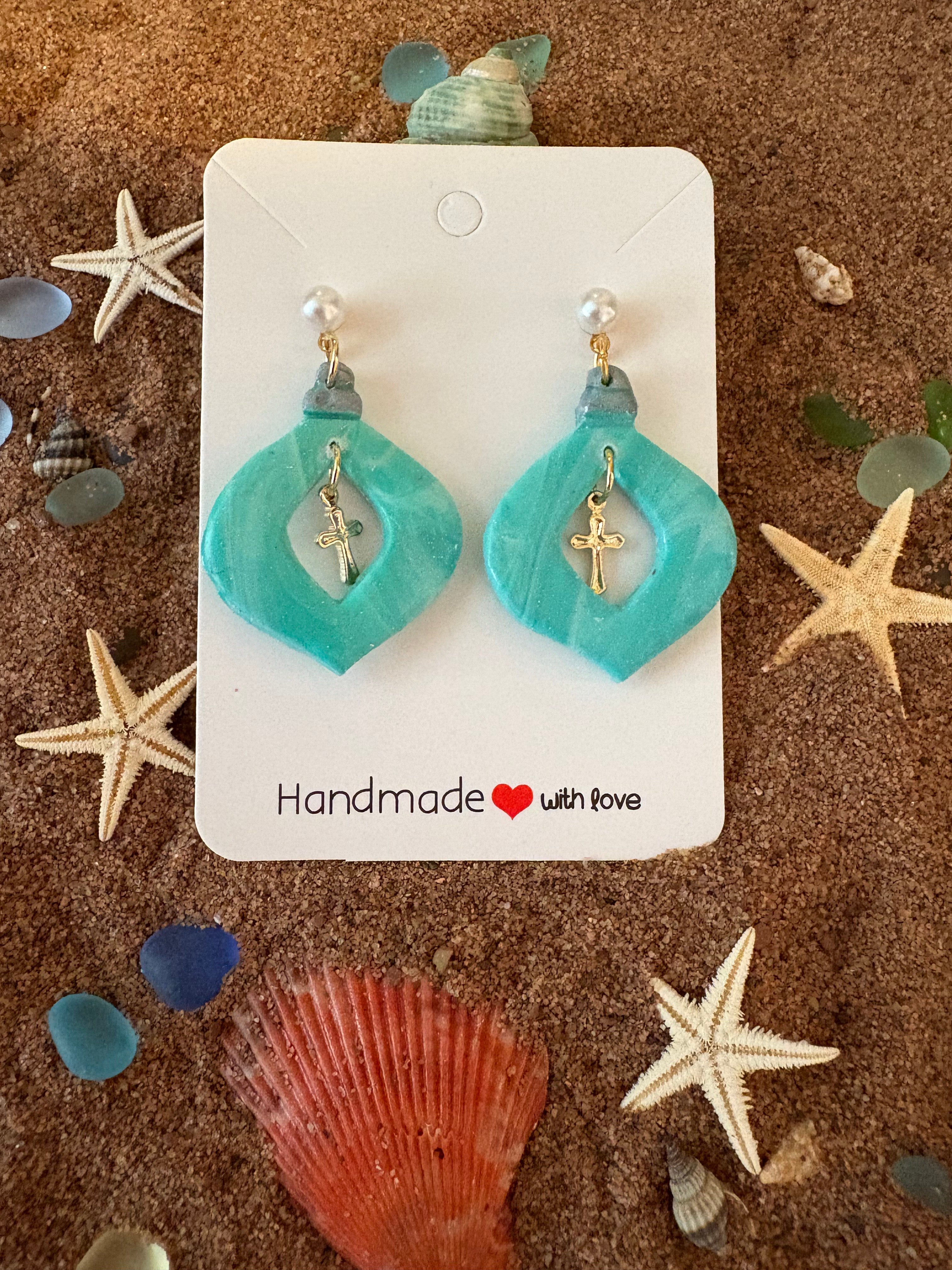 Green Marble Ornament with Gold Crosses SC40