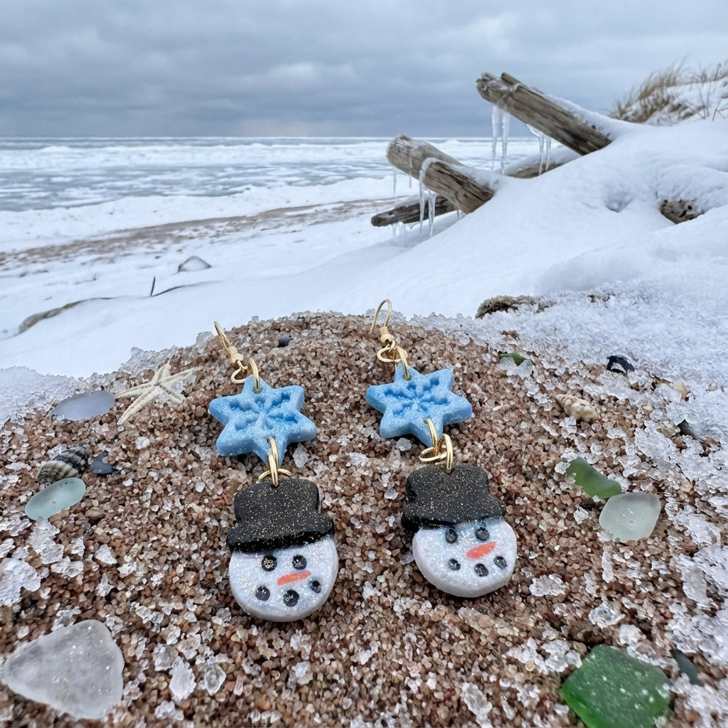 Snowflake with Snowman Dangle Earrings SC43