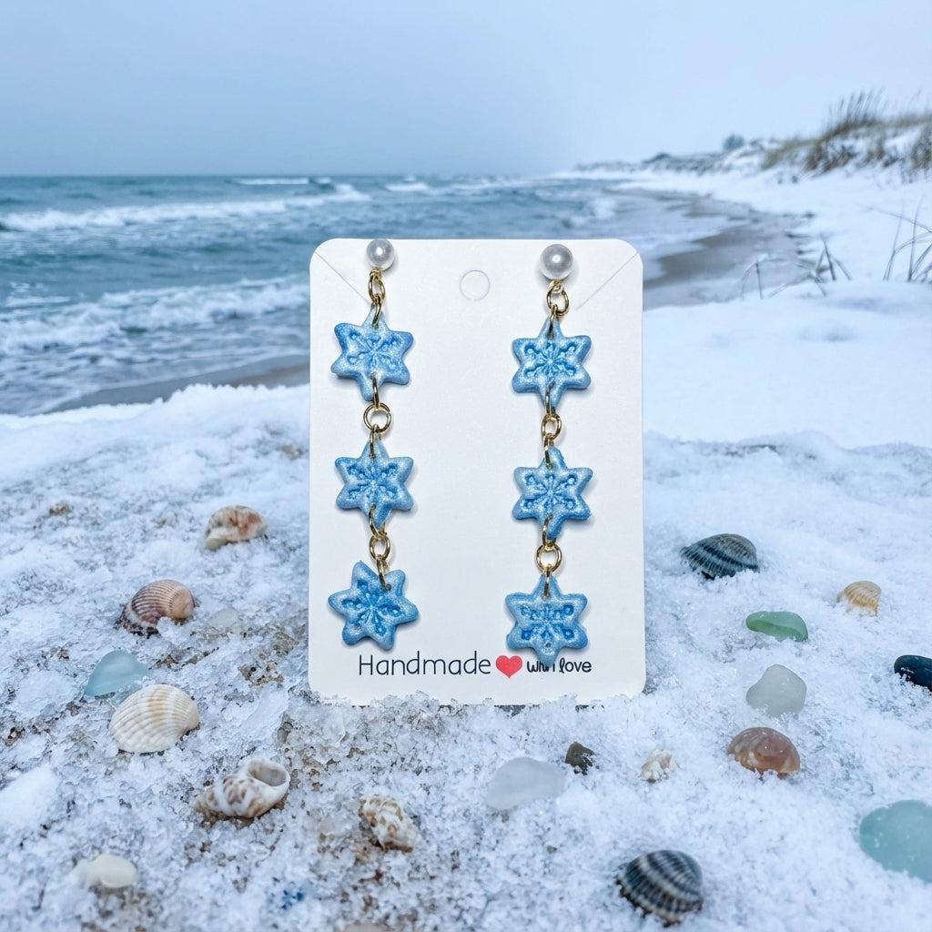 Light Blue Snowflake Dangle Earrings SC44