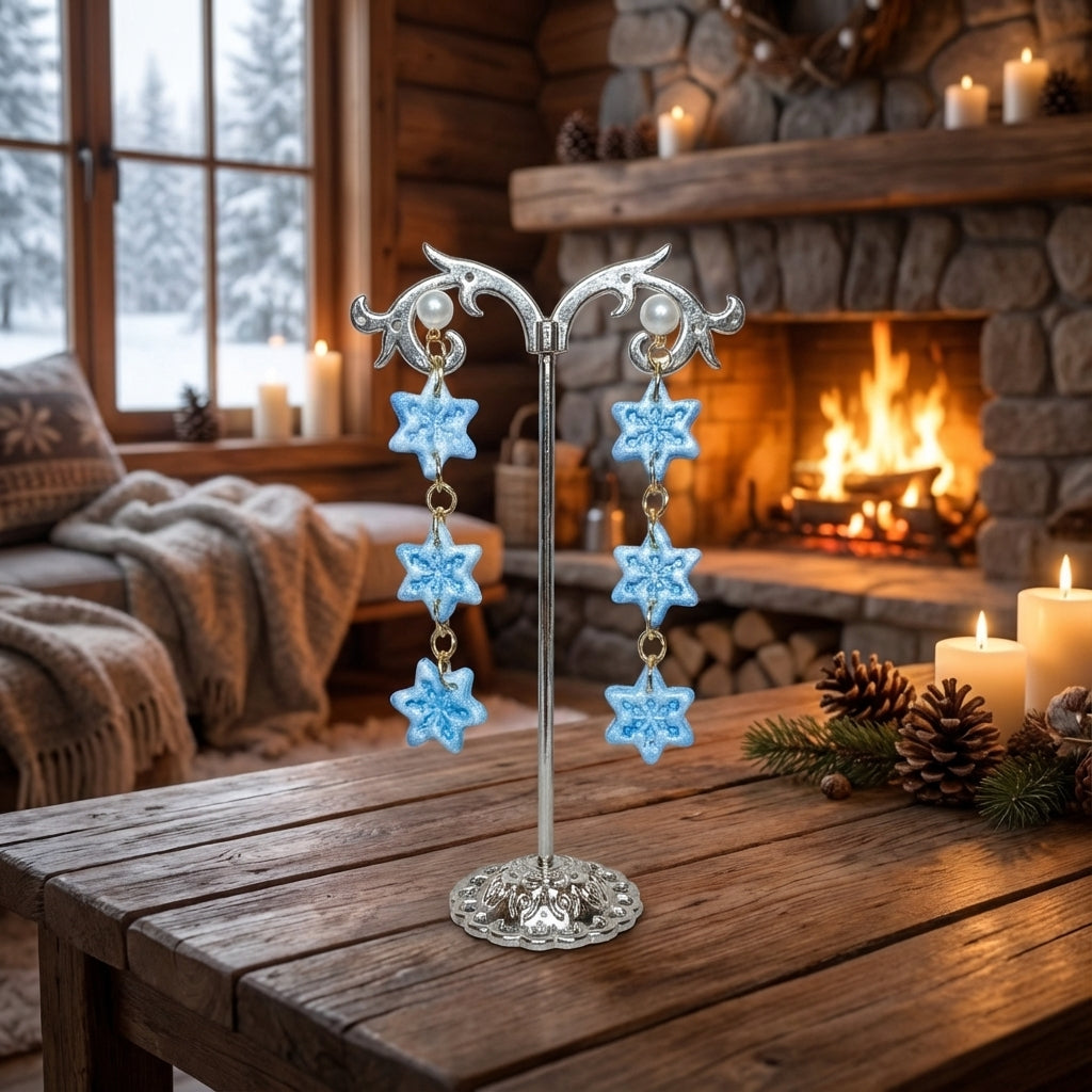 Light Blue Snowflake Dangle Earrings SC44