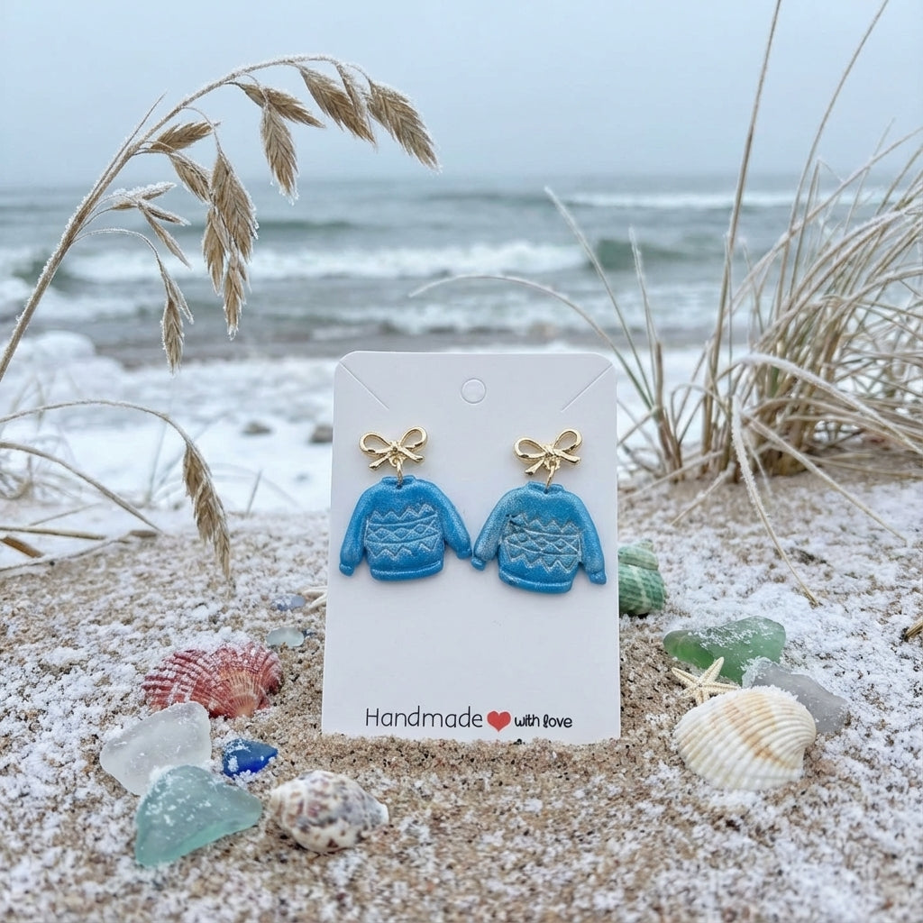 Light Blue Winter Sweater Earrings SC45