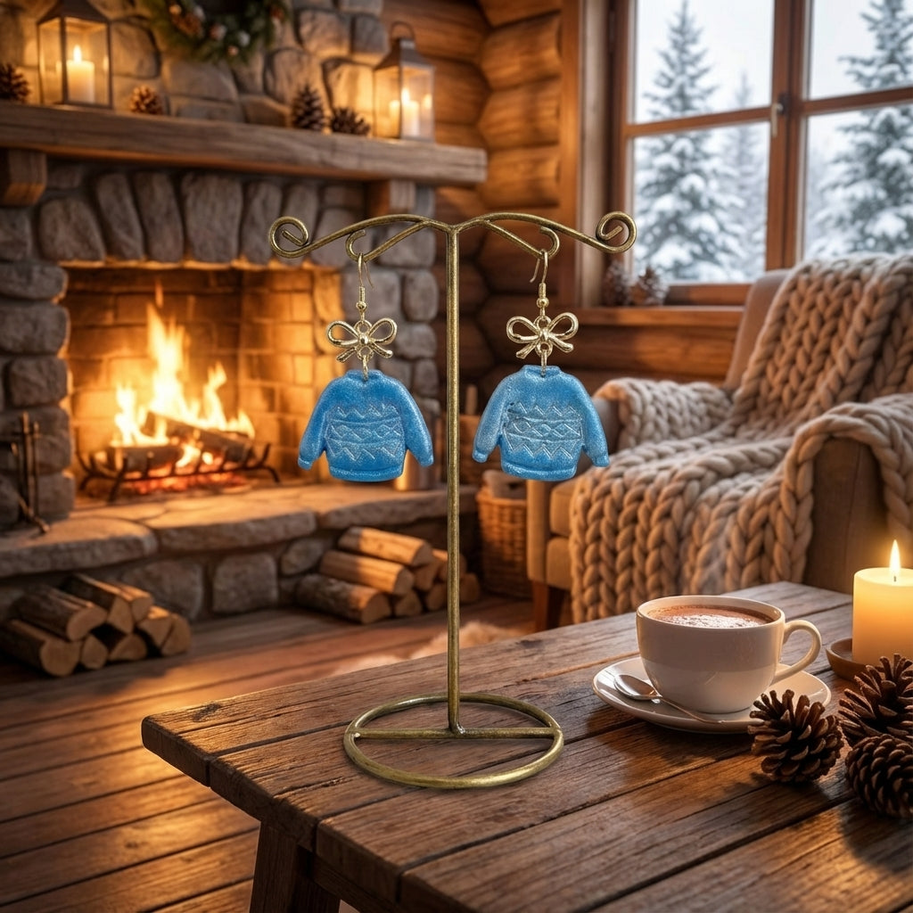 Light Blue Winter Sweater Earrings SC45