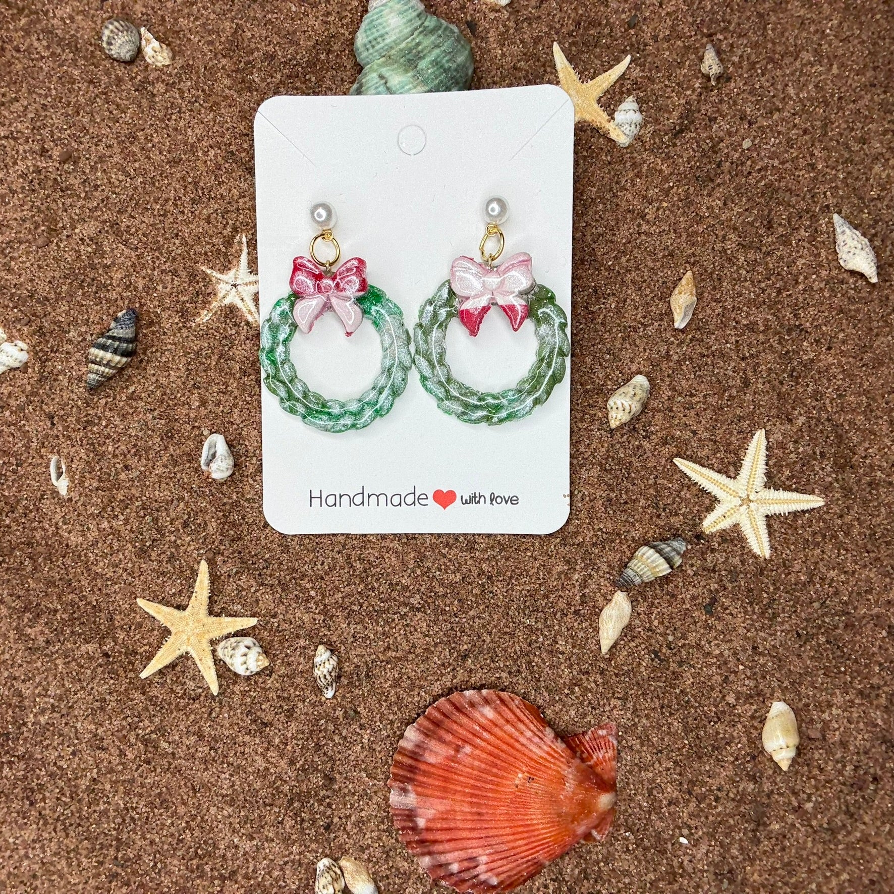 Christmas Wreath Polymer Clay Earrings - SC4