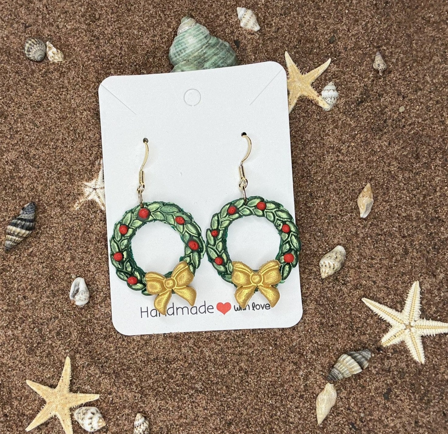 Christmas Wreath Polymer Clay Earrings - SC8