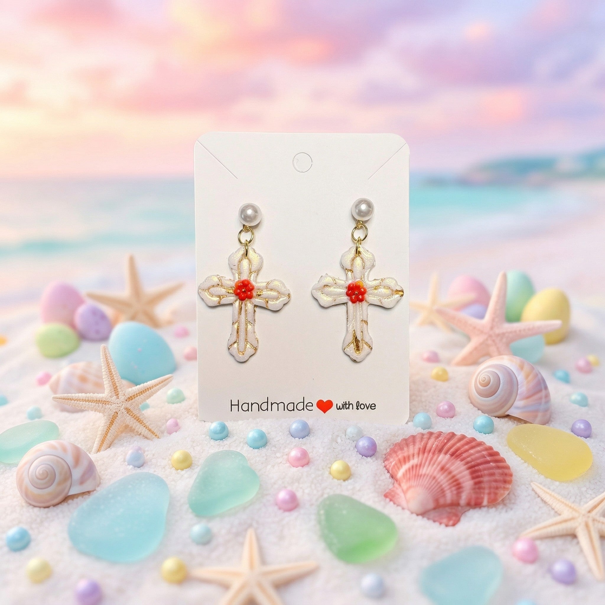 White Cross with Gold Foil Inlays SE-8