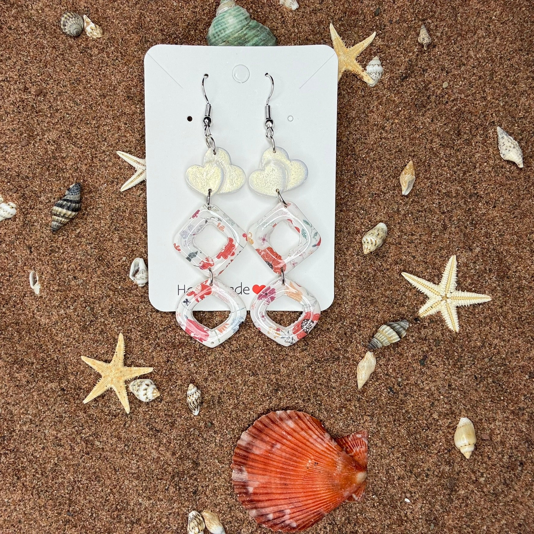 Three Piece Floral with Hearts Polymer Clay Earrings SG111