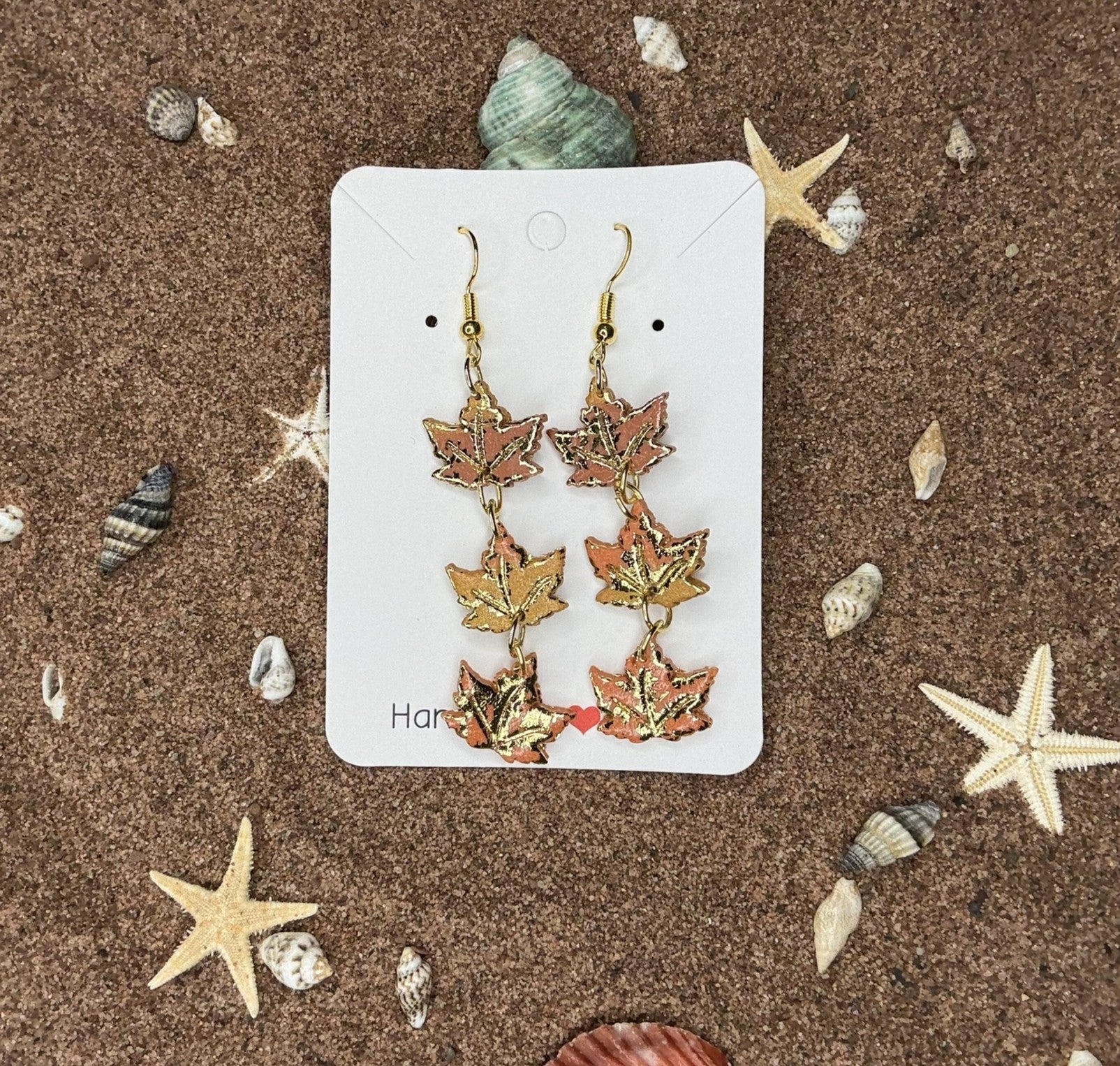 Three Piece Maple Leaf Polymer Clay Earrings SG14