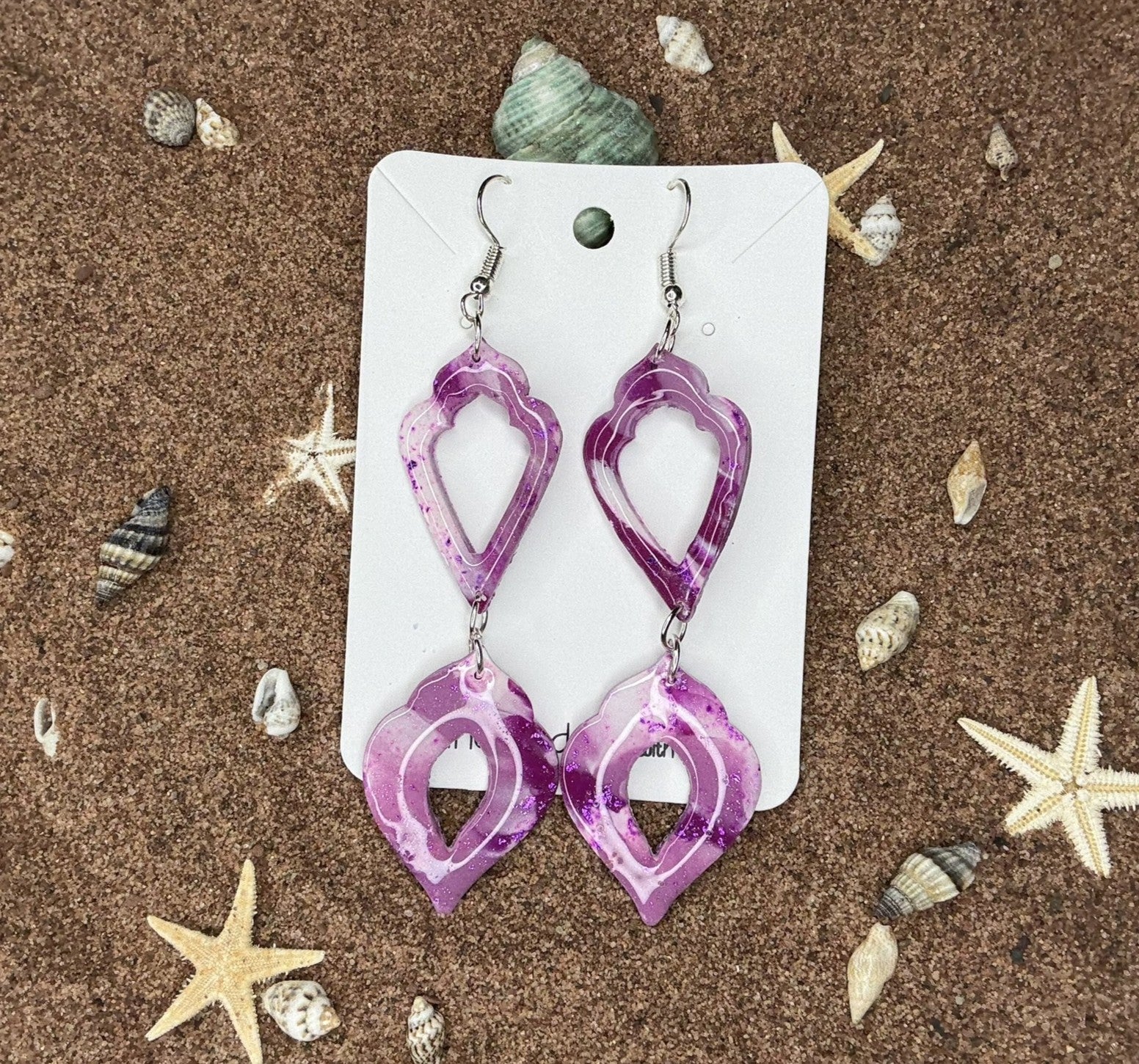 Two Piece Purple and White Marbled Polymer Clay Earrings SG16