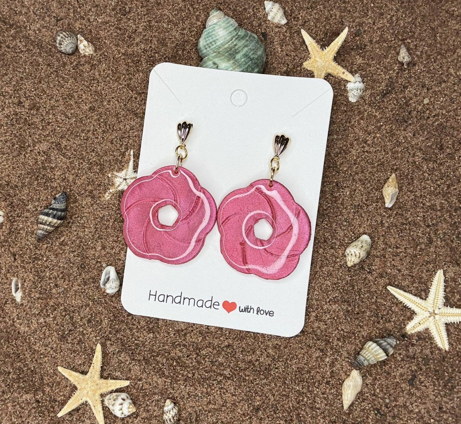 Floral Shape Light Pink Polymer Clay Earrings SG17
