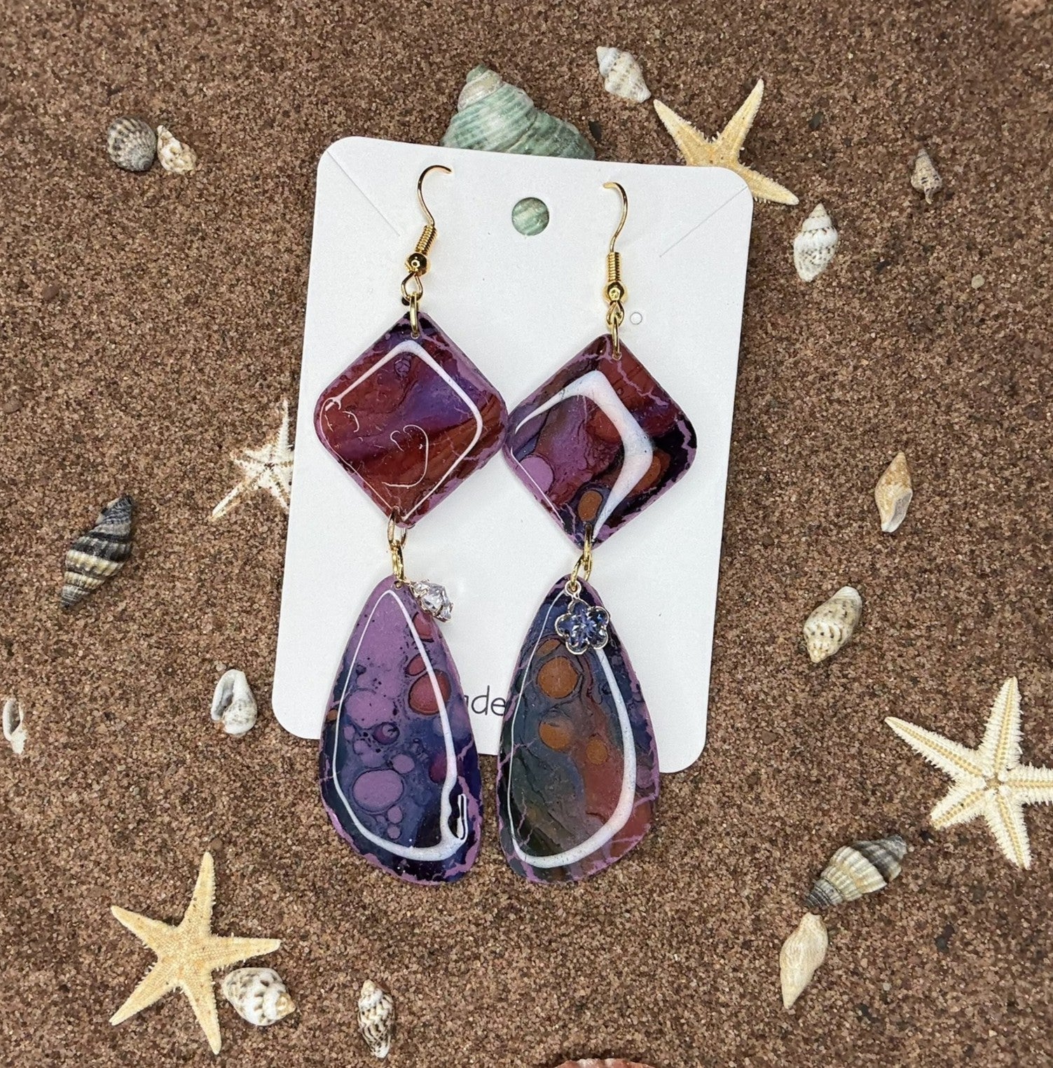 Two Piece Seafoam Wash Finish Polymer Clay Earrings SG18