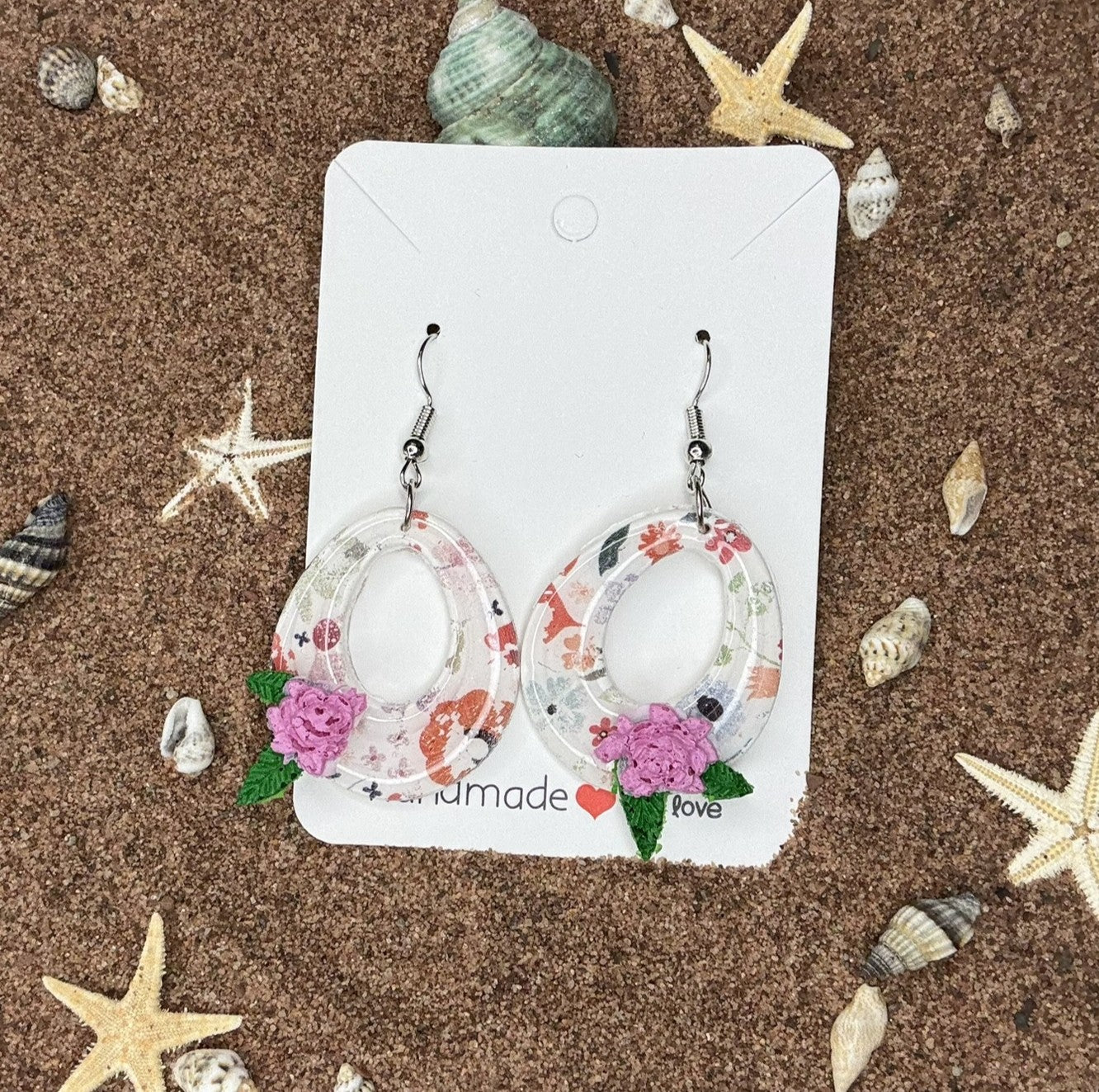 Oval Shaped Floral Polymer Clay Earrings SG21