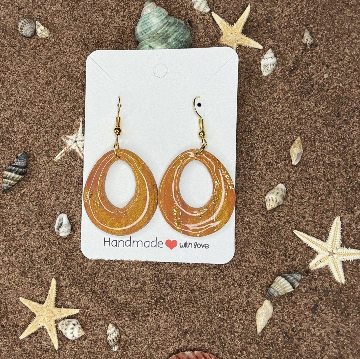 Oval Shaped Brown Polymer Clay Earrings SG22