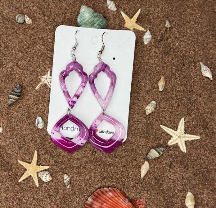 Two Piece Purple and White Polymer Clay Earrings SG26