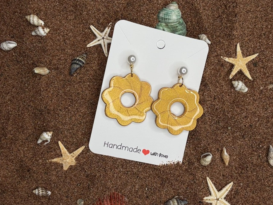 Gold Floral Polymer Clay Earrings SG27