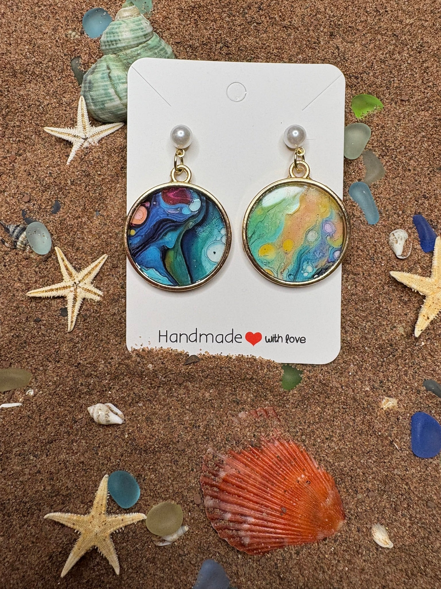Round Ocean-Washed Resin Earrings SG32