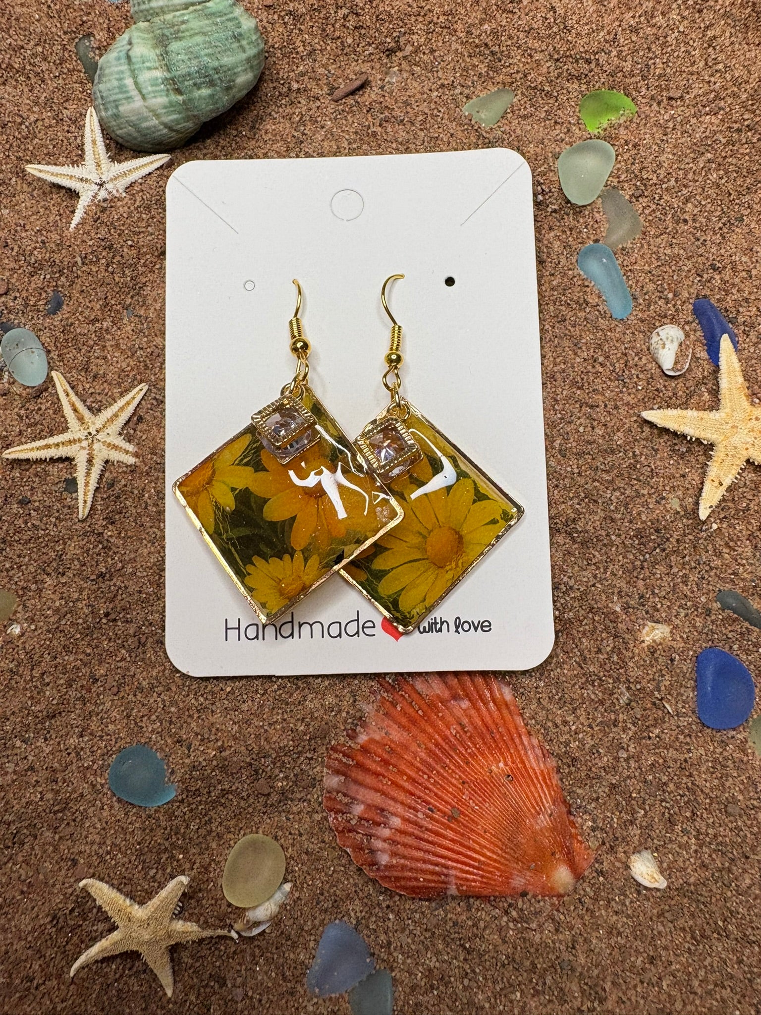 Square Floral Polymer Clay Earrings SG33