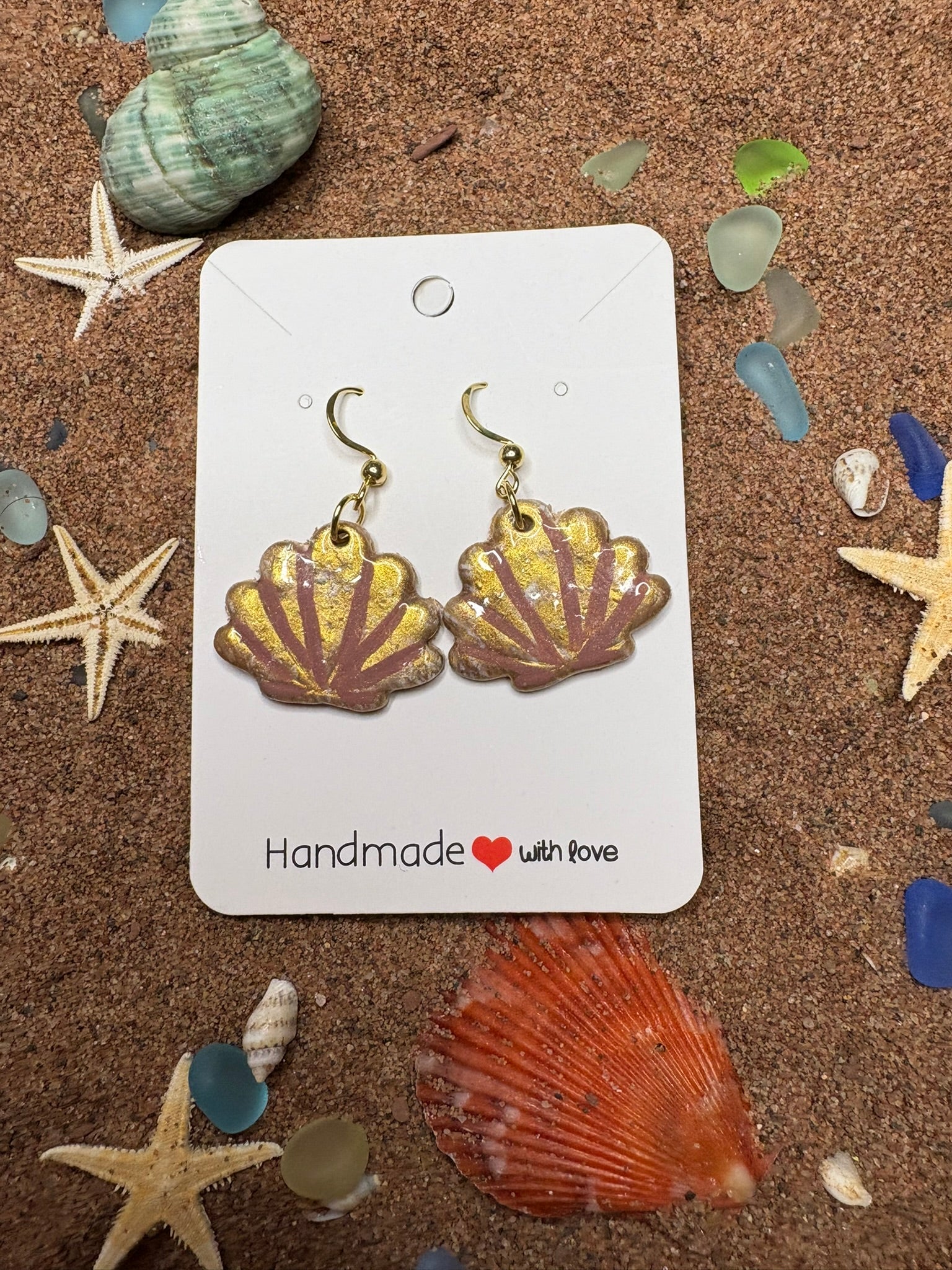 Gold Clam Shell Polymer Clay Earrings SG37