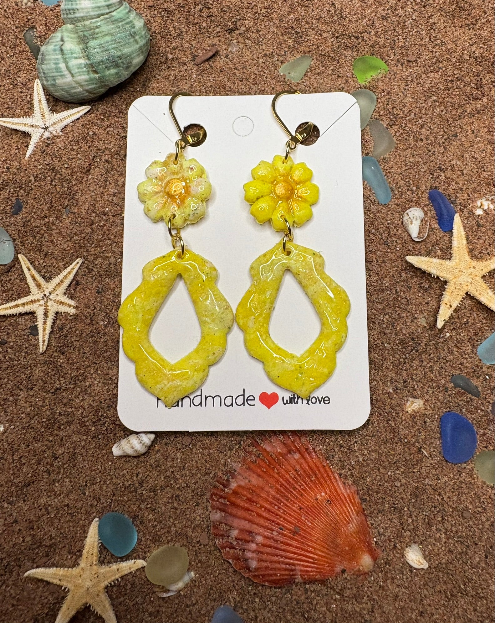 Two Piece Yellow Floral Polymer Clay Earrings SG38