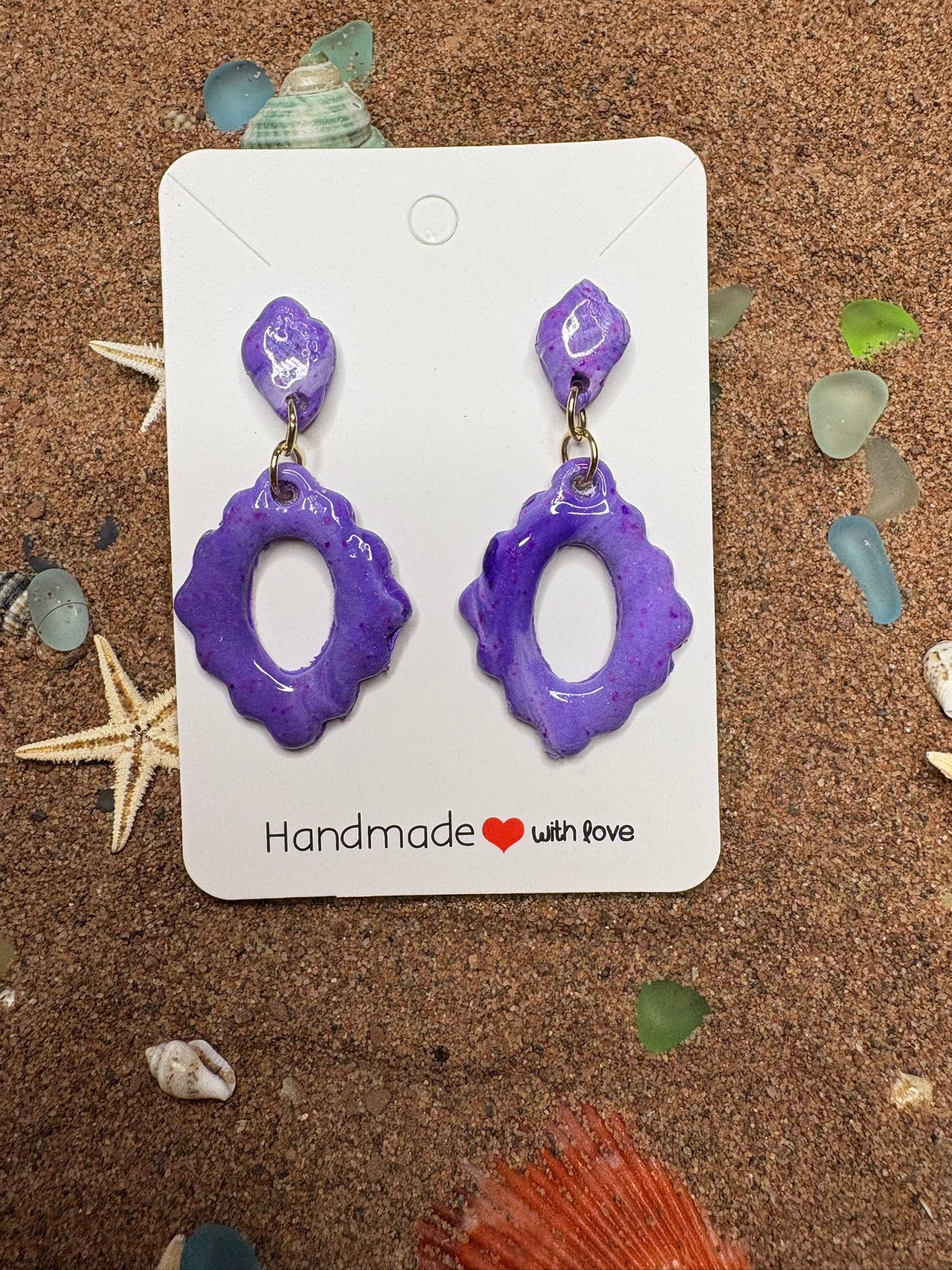 Two Piece Purple Marbled Polymer Clay Earrings SG39