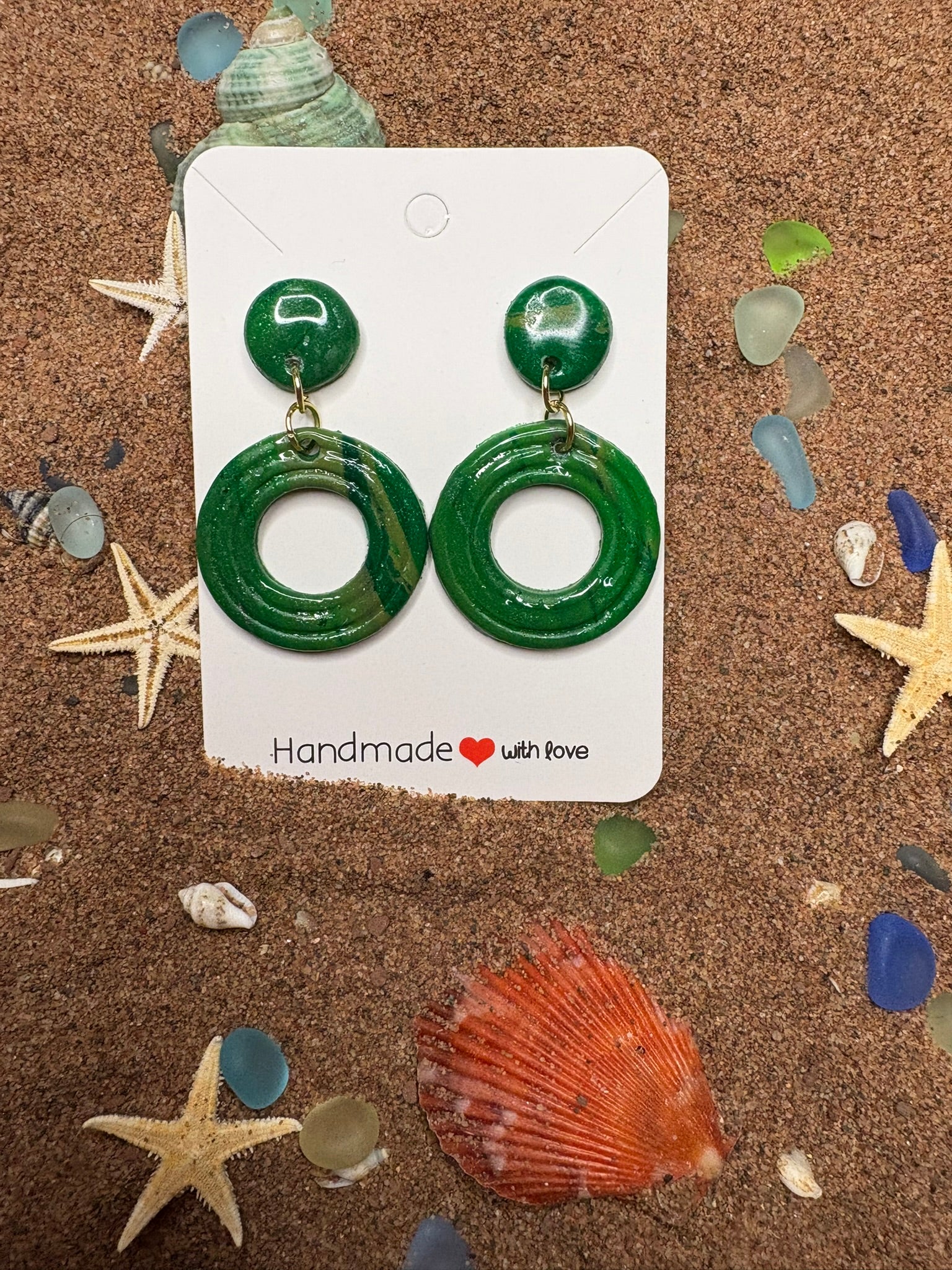 Two Piece Green Marbled Polymer Clay Earrings SG41