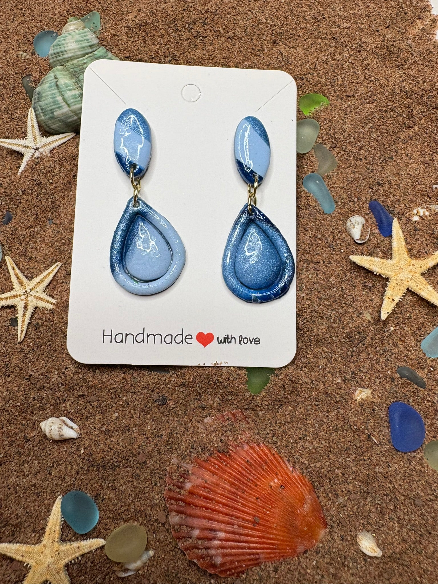 Two Piece Blue Marbled Polymer Clay Earrings SG42