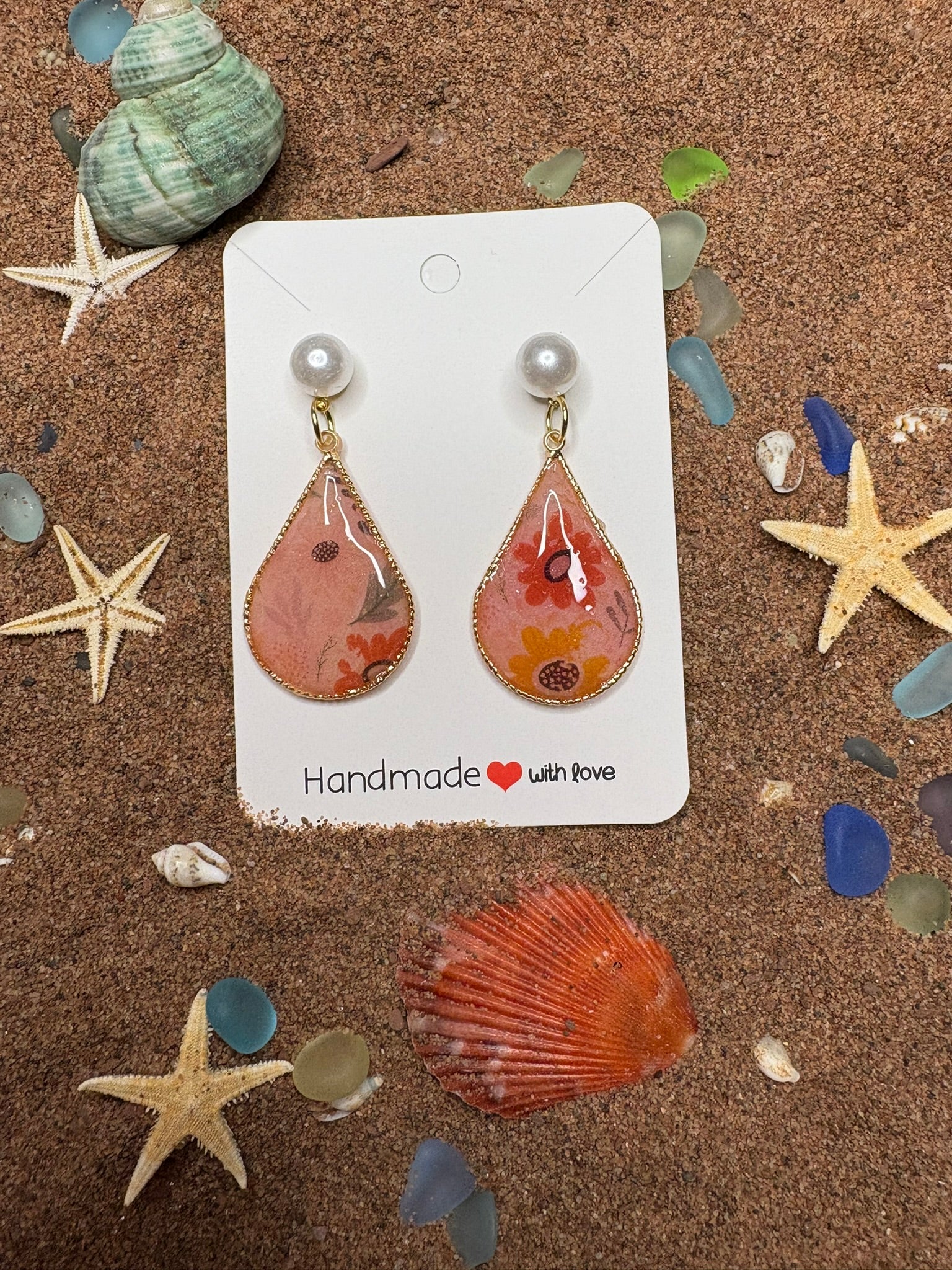 Floral Tear Drop with Faux Pearl Earrings SG45