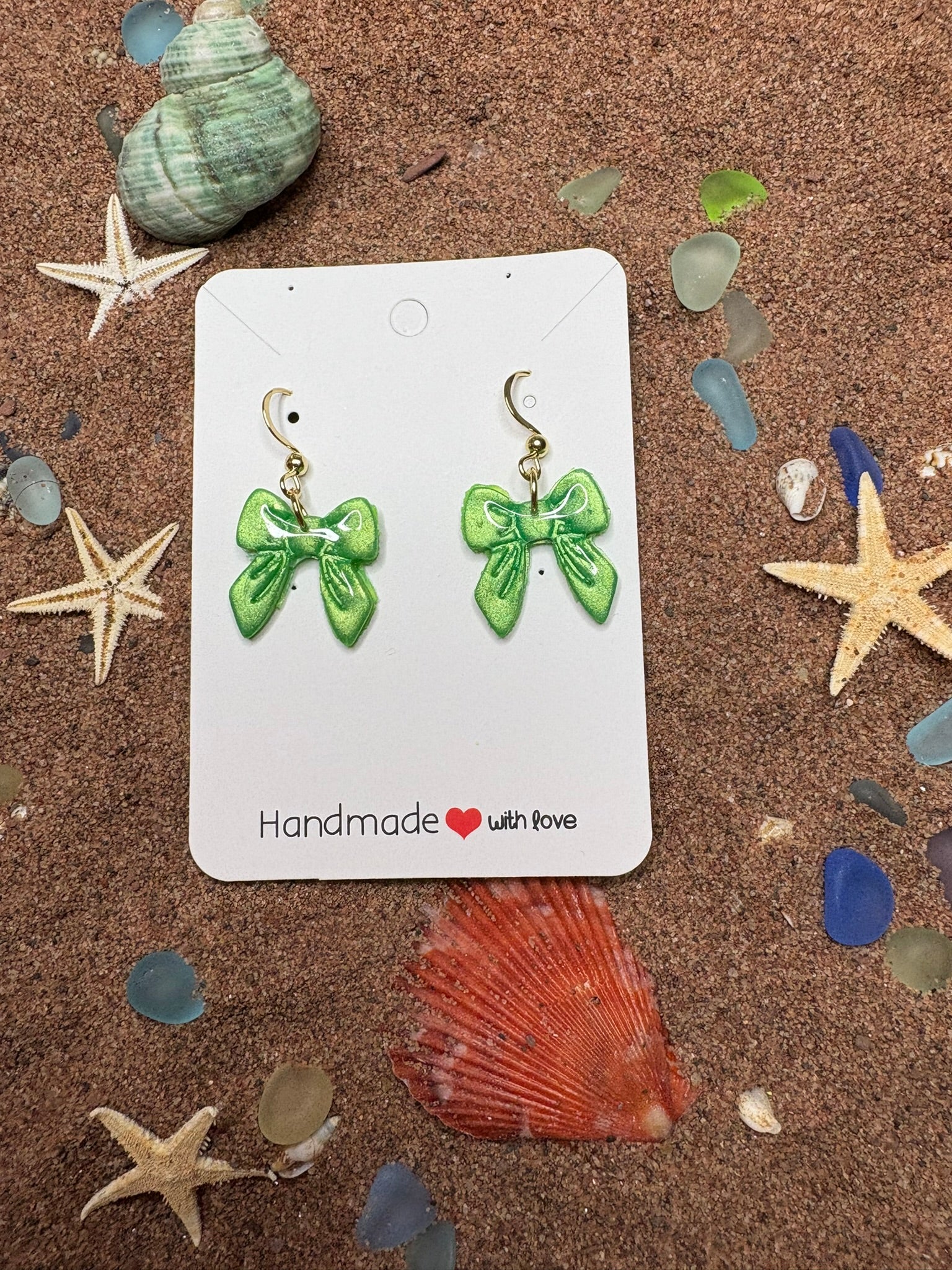 Light Green Bows Polymer Clay Earrings SG49