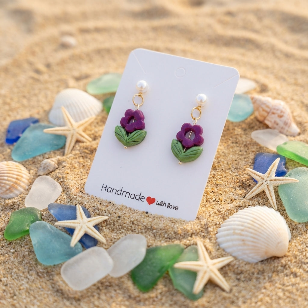 Delicate Purple Flower Drop Earrings SG55