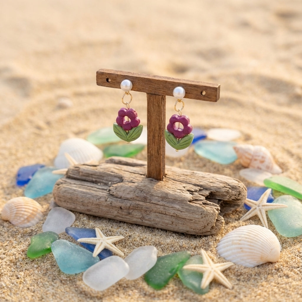 Delicate Purple Flower Drop Earrings SG55