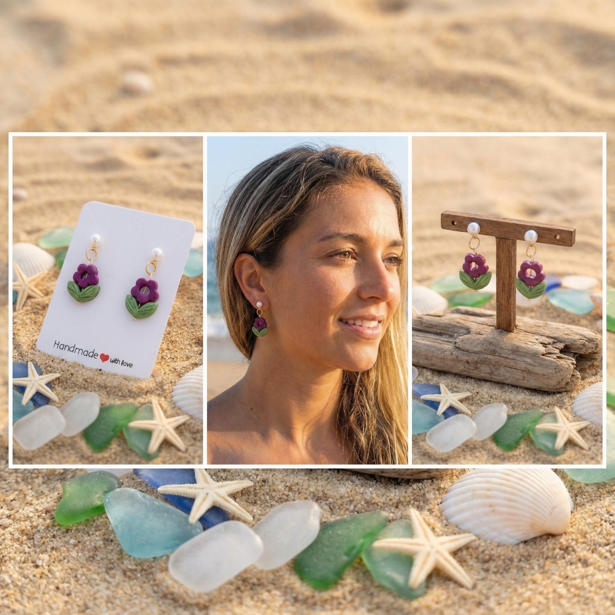 Delicate Purple Flower Drop Earrings SG55