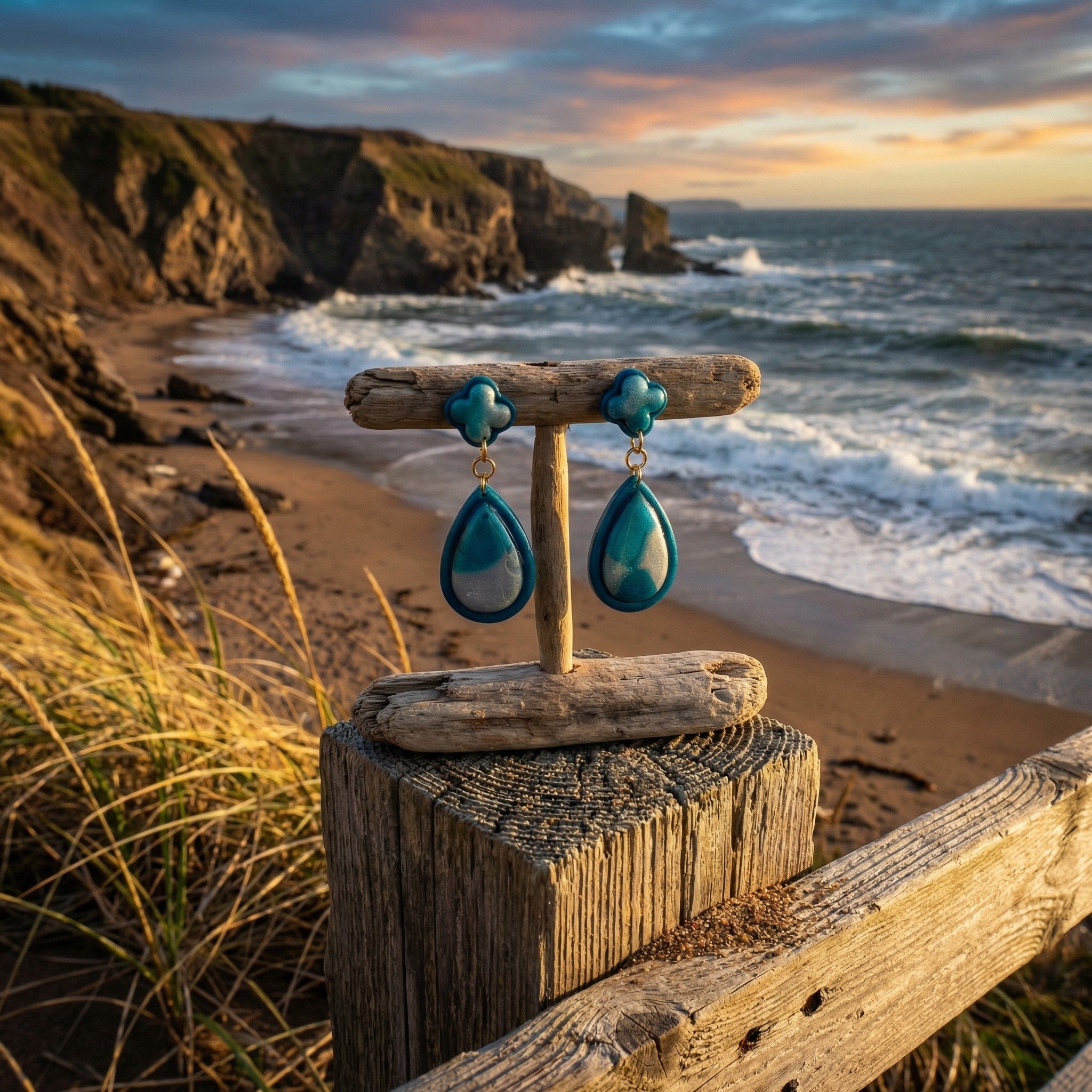Turquoise and Frosted Pearl Drop Earrings SG58