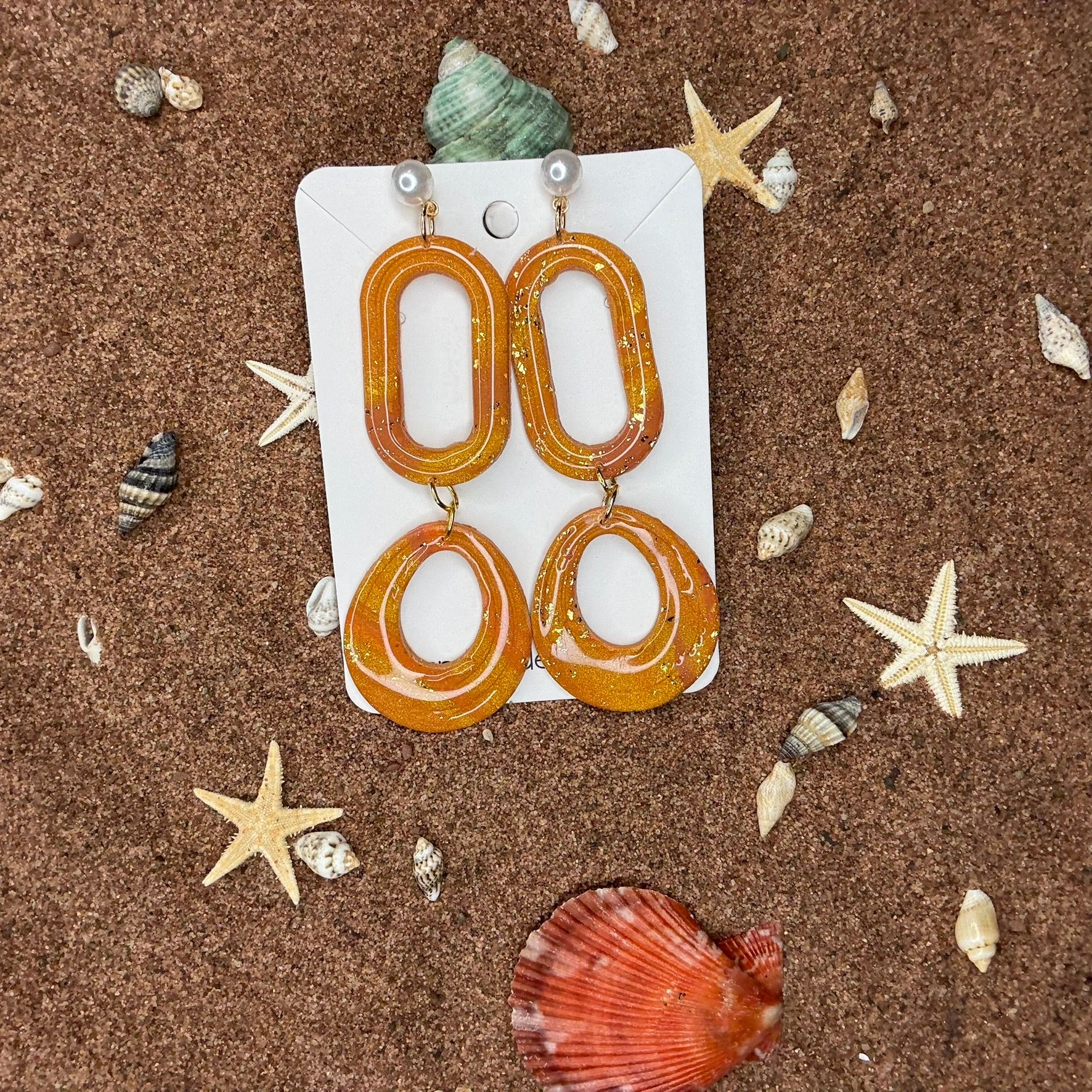 Two Piece Brown Coastal Classic Polymer Clay Earrings SG5