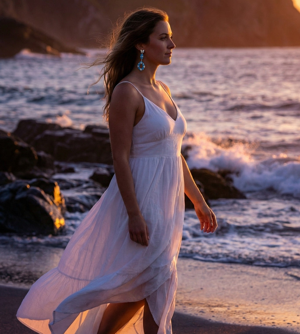 Three Piece Turquoise and Frosted Pearl Dangle Earrings SG62