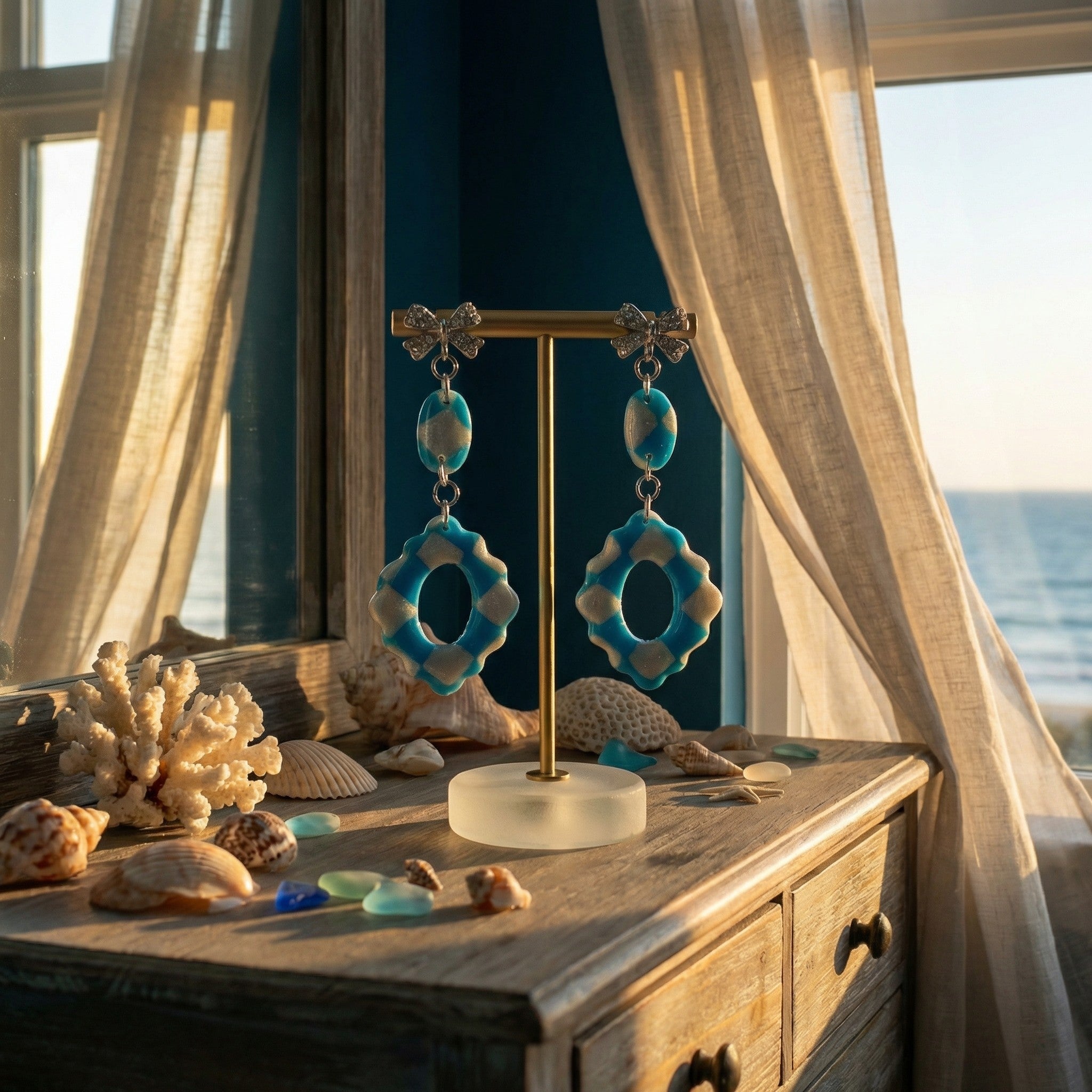 Three Piece Turquoise and Frosted Pearl Dangle Earrings SG62