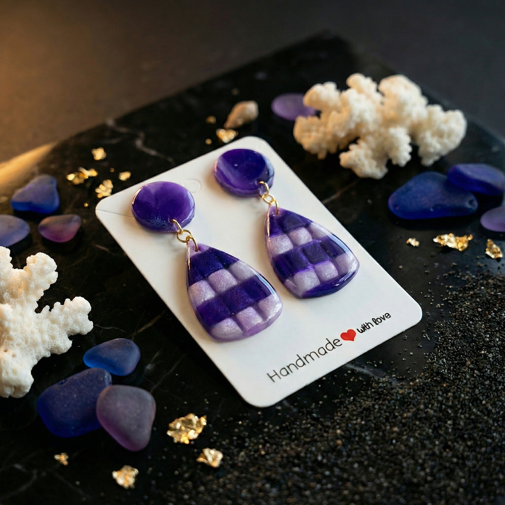 Purple and Frosted Pearl Drop Earrings SG63