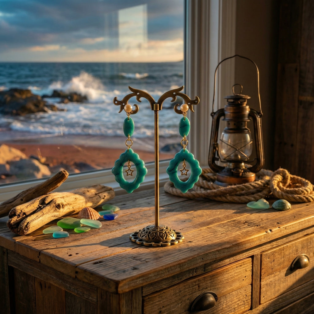 Turquoise and Frosted Pearl Dangle Earrings SG64